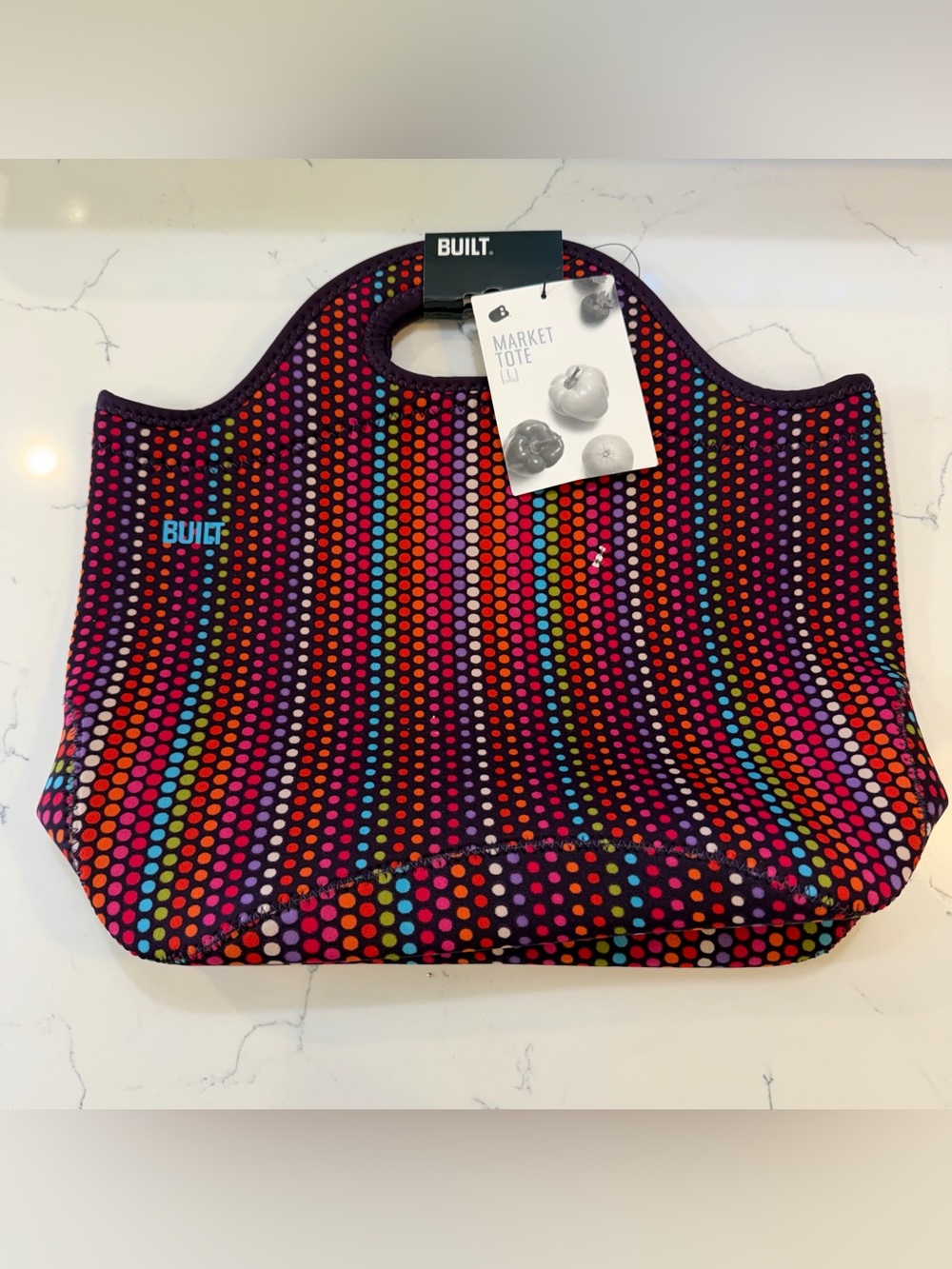 BUILT NY Gourmet Getaway Lunch Tote in the vibrant “Microdot” pattern